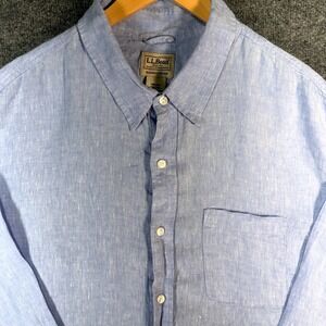 L.L. Bean Slightly Fitted Button Down Shirt Mens XXL Tall Blue 100% Linen Light